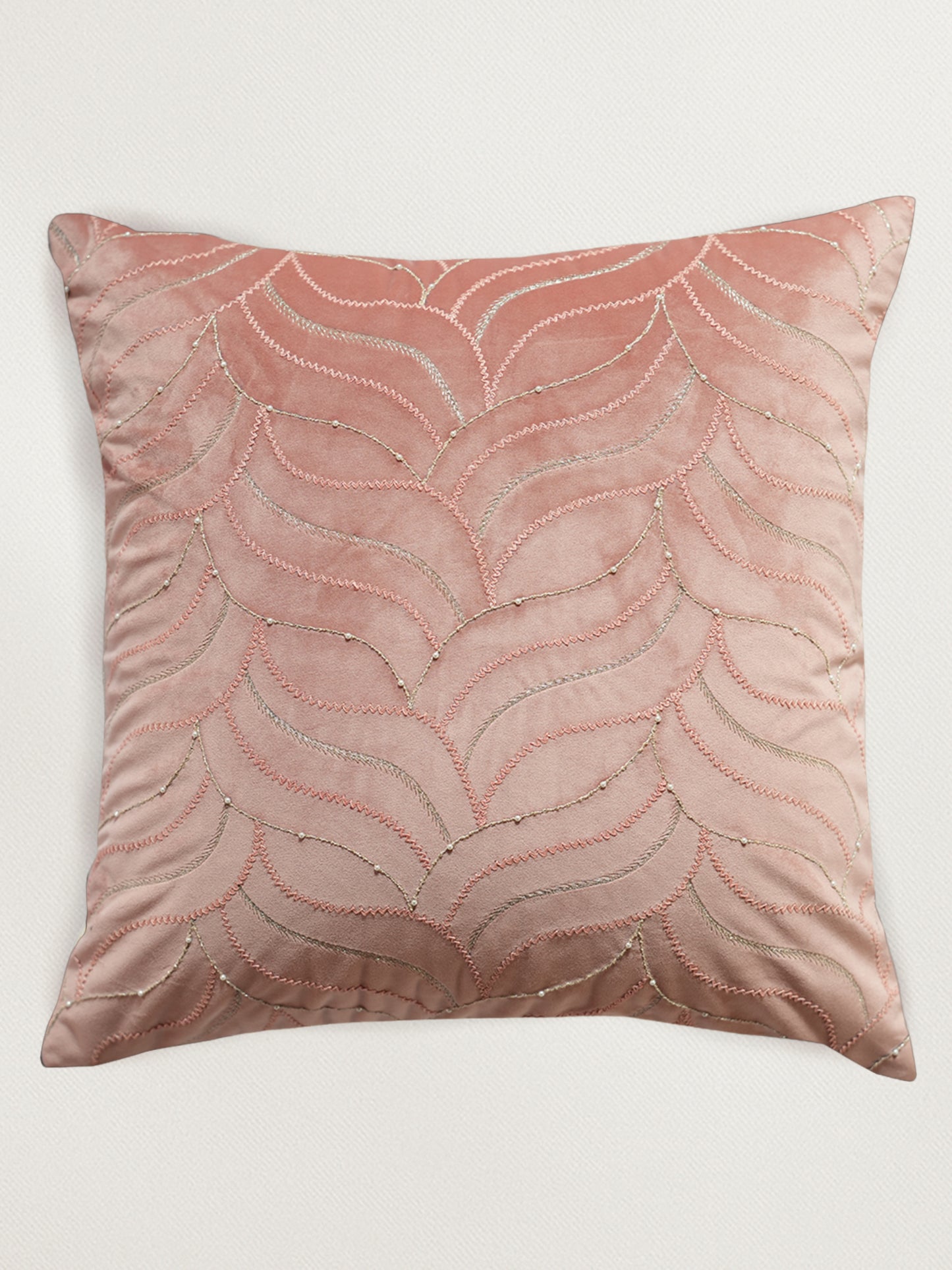 Pink Hand Embroidered 16 x 16 inch | Velvet Cushion Cover