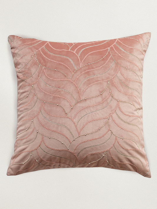 Pink Hand Embroidered 16 x 16 inch | Velvet Cushion Cover