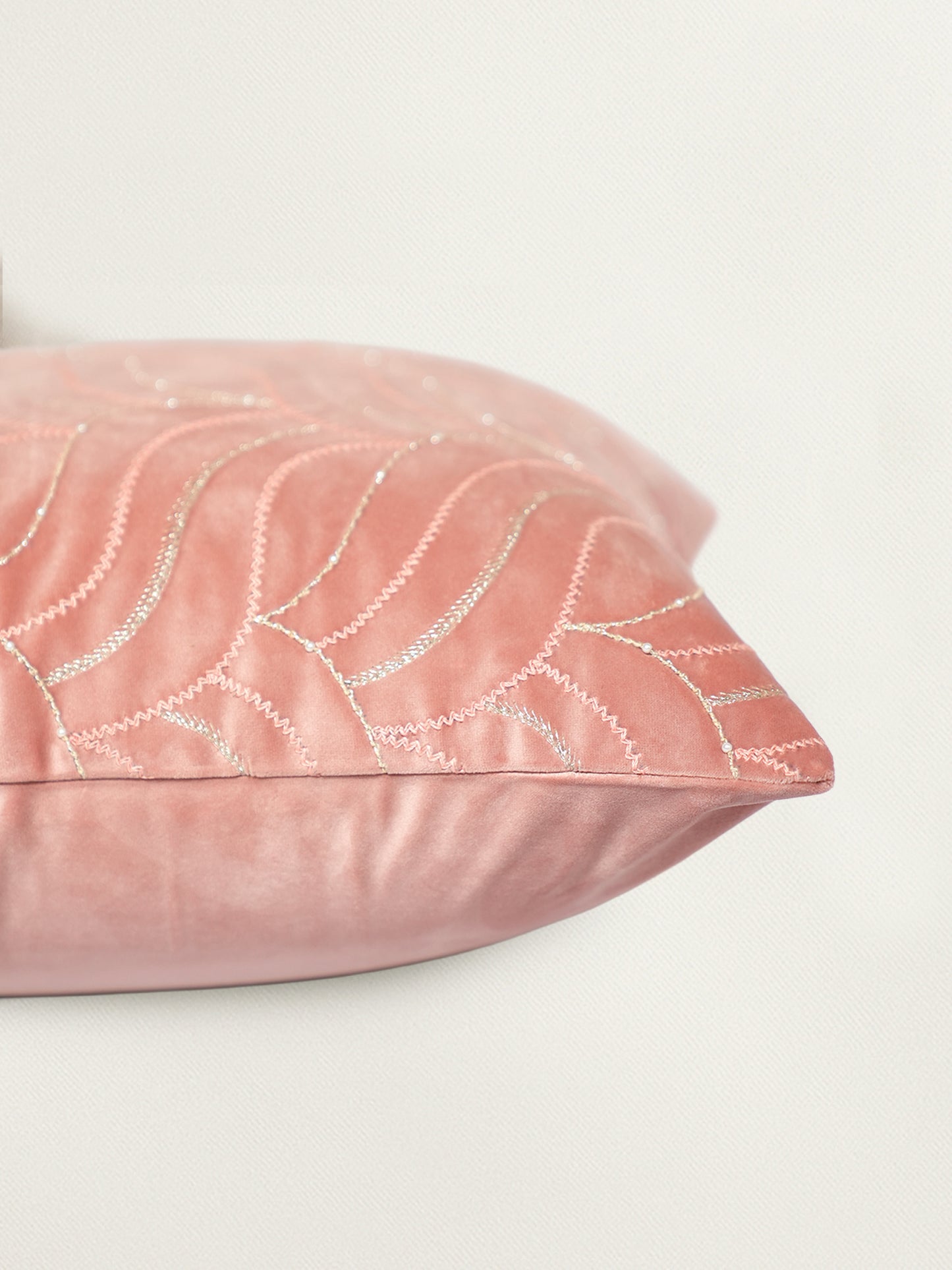 Pink Hand Embroidered 16 x 16 inch | Velvet Cushion Cover