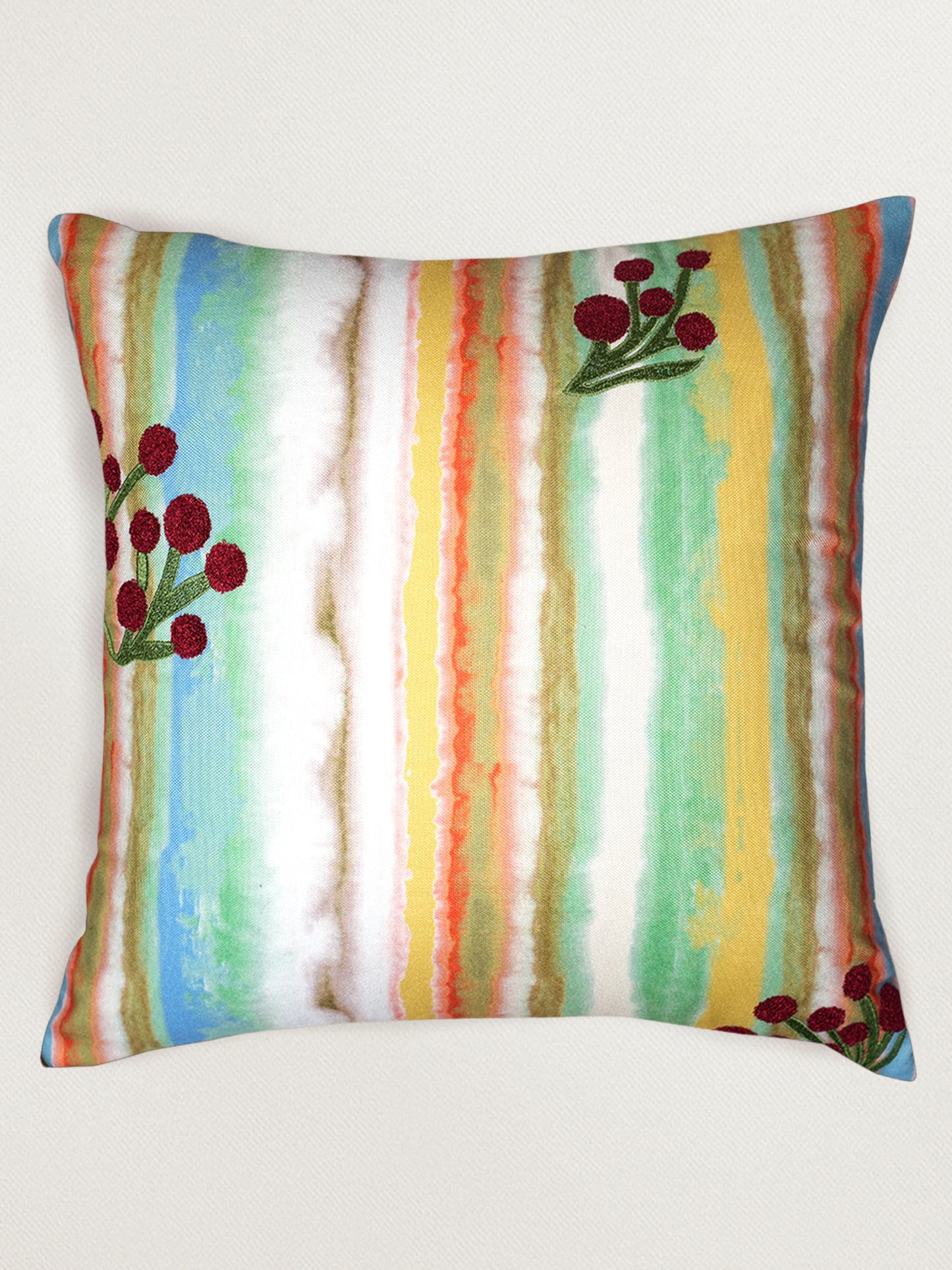 Floral Hand Embroidered Reversible | 16 x 16 inch | Spring Summer Cushion Cover