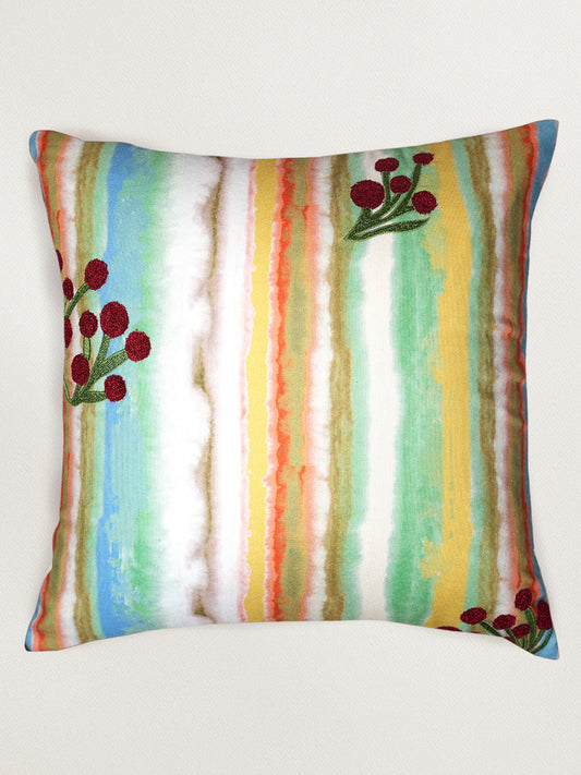 Floral Hand Embroidered Reversible | 16 x 16 inch | Spring Summer Cushion Cover