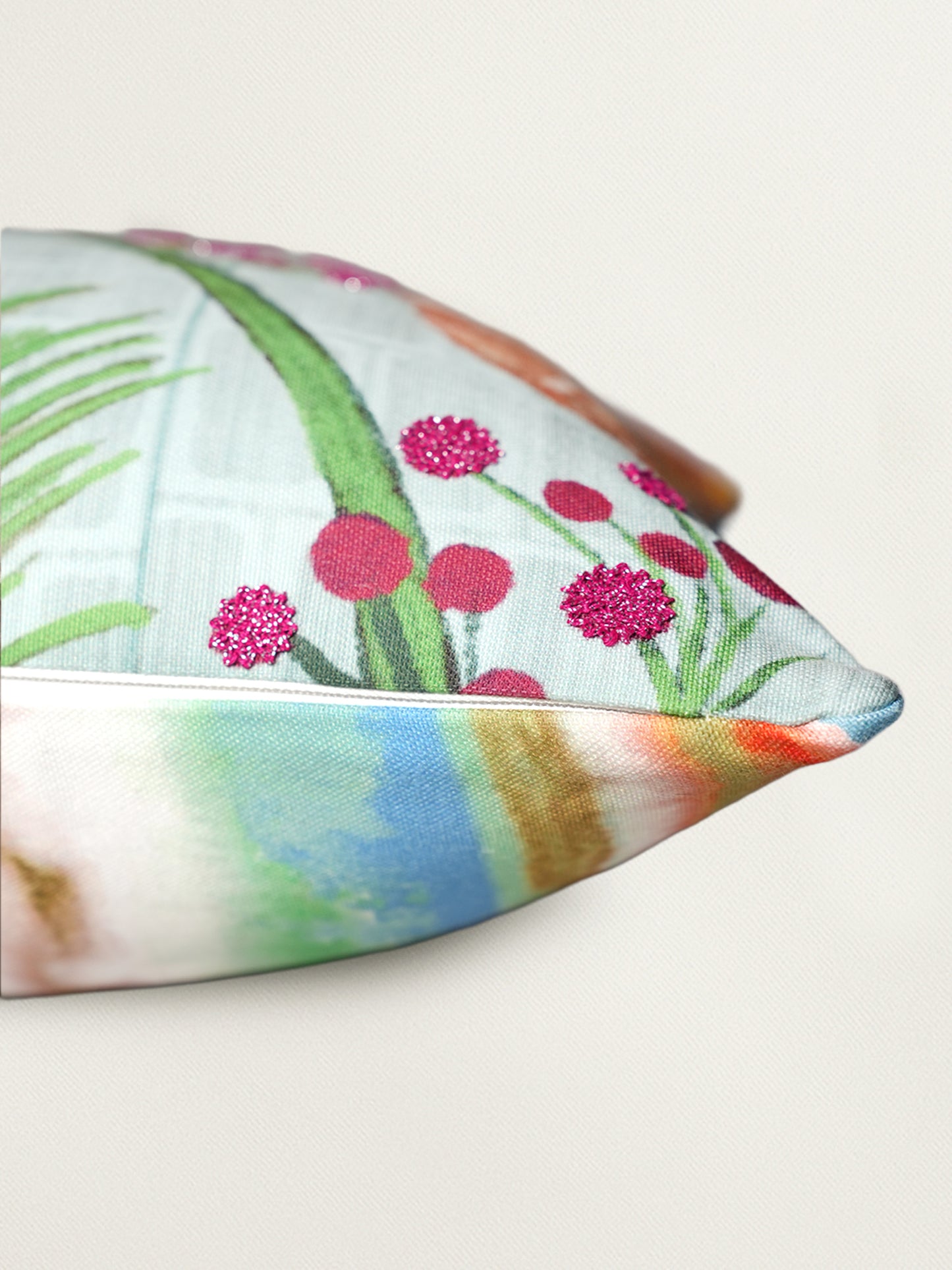 Floral Hand Embroidered Reversible | 16 x 16 inch | Spring Summer Cushion Cover