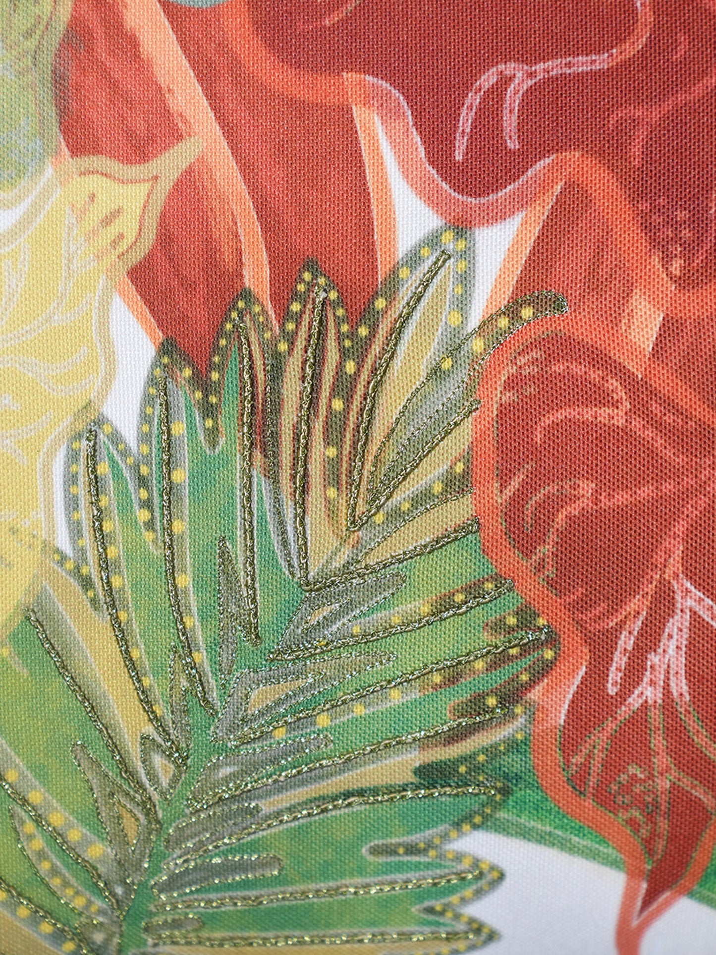 Leaf Embroidered Taka Reversible| 16 x 16 inch | Spring Summer Cushion Cover