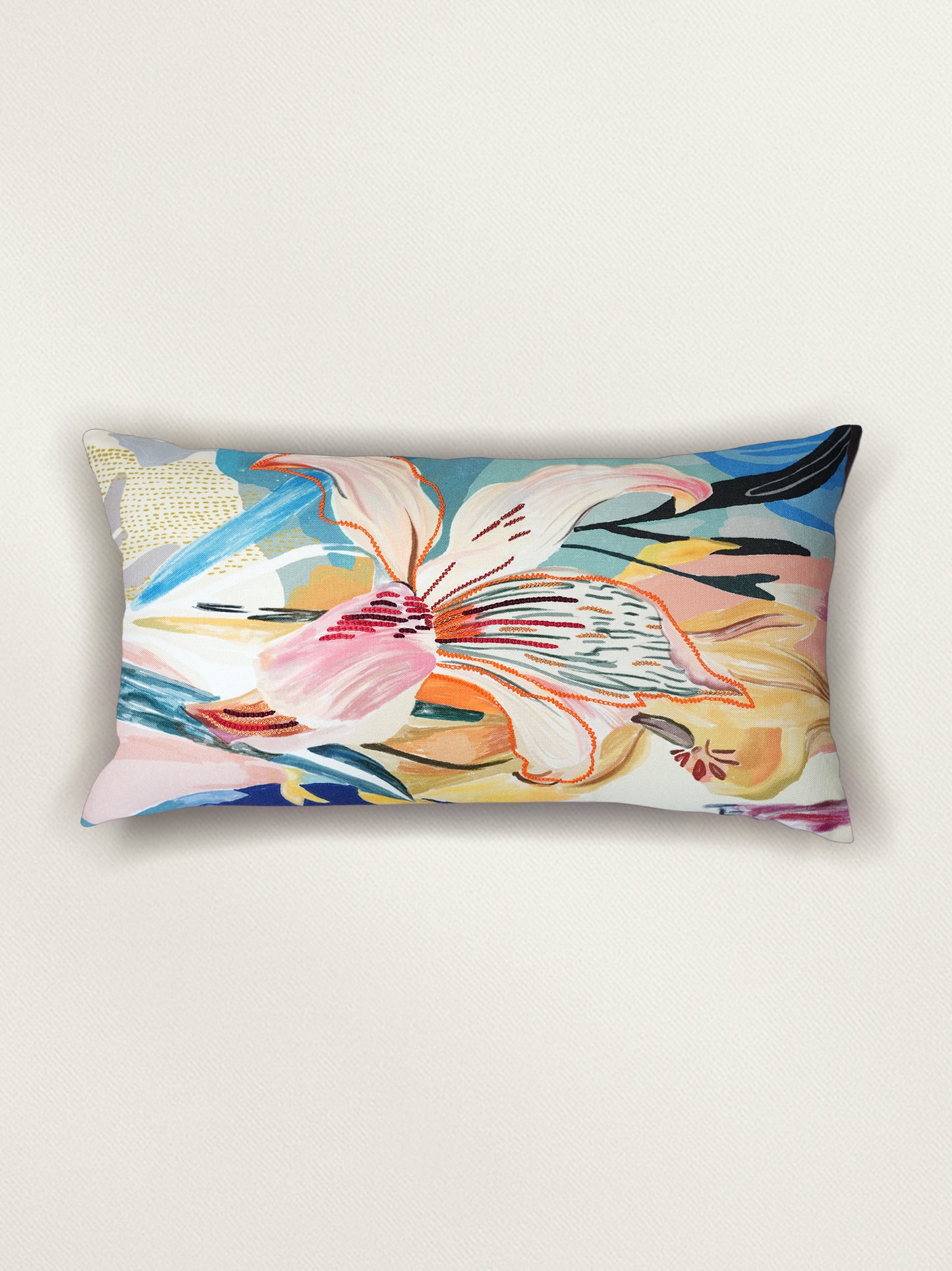 Floral Embroidered  Reversible | 12 x 22 inch | Spring Summer Cushion Cover