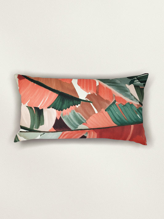 Leaf Printed Red & Green | 12 x 22 inch | Spring Summer Cushion Cover