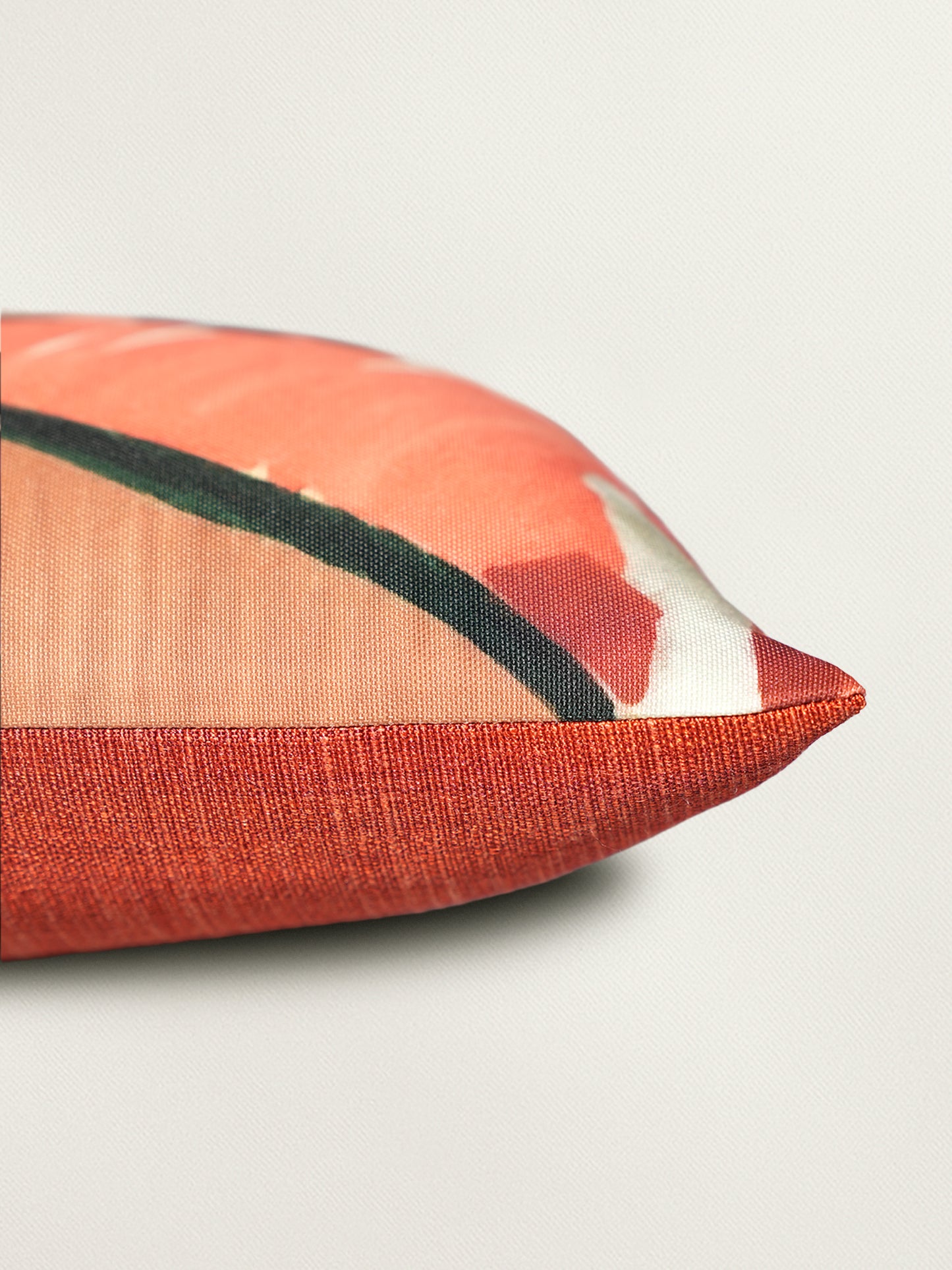 Leaf Printed Red & Green | 12 x 22 inch | Spring Summer Cushion Cover