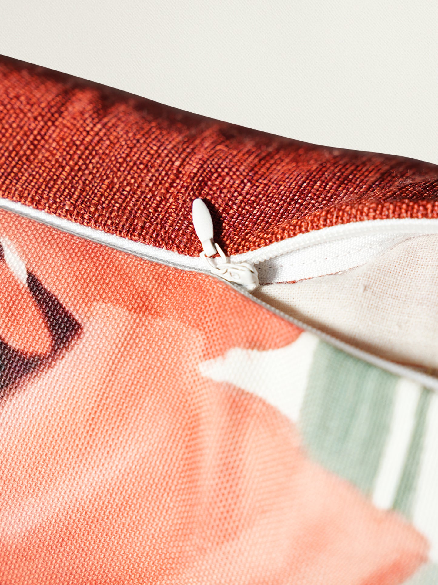 Leaf Printed Red & Green | 12 x 22 inch | Spring Summer Cushion Cover
