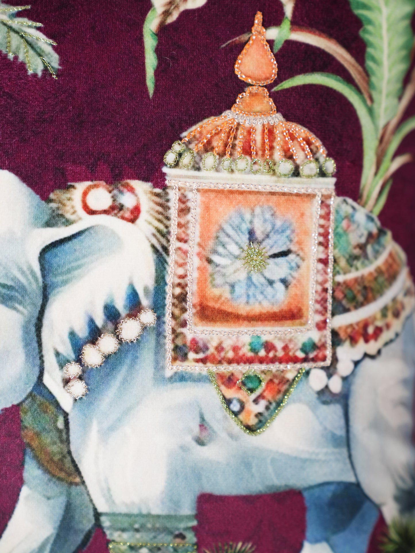 Motif Embroidered & Printed 16 x 16 inch | Velvet Cushion Cover