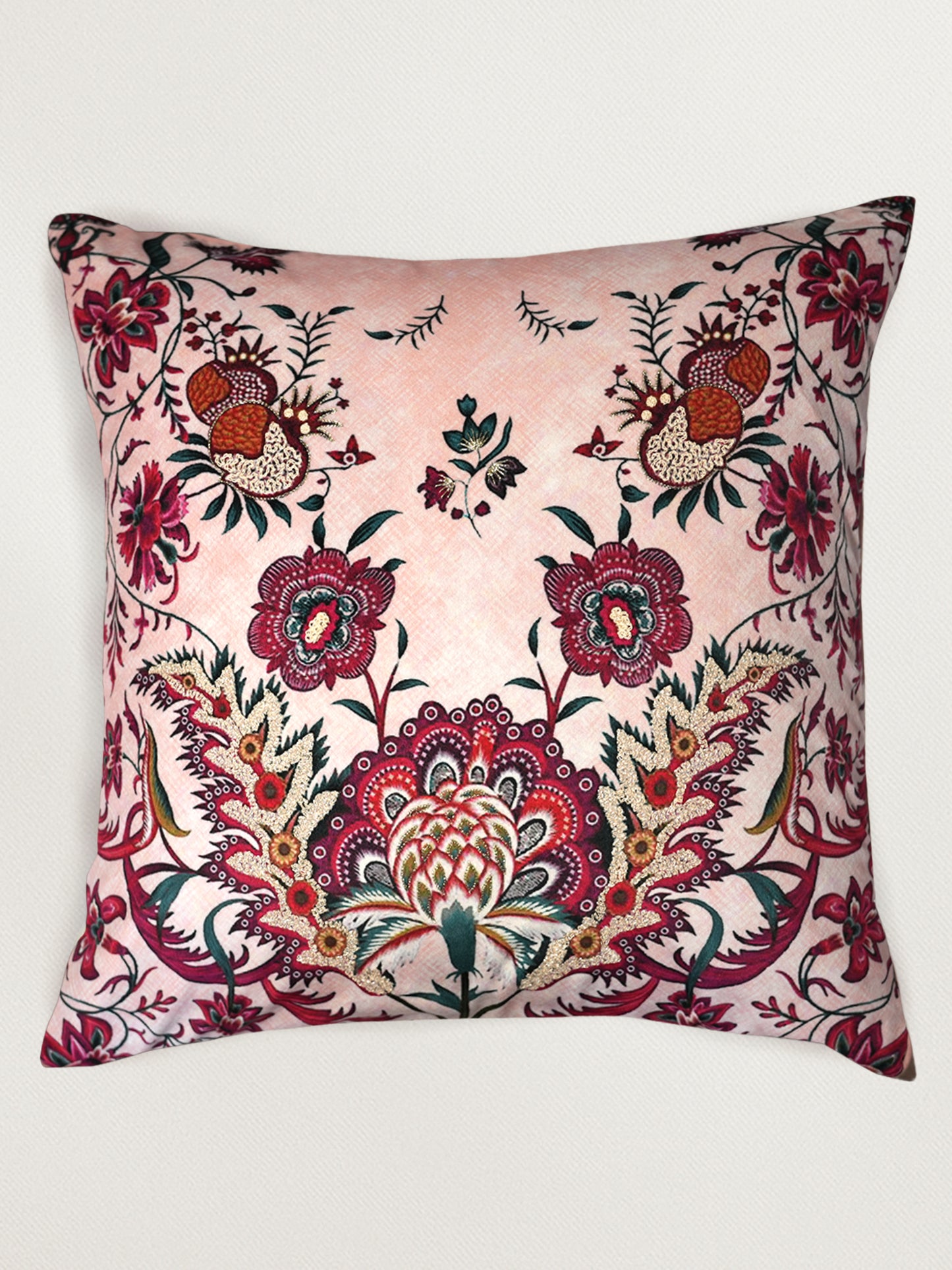Floral Embroidered & Printed 18 x 18 inch | Velvet Cushion Cover