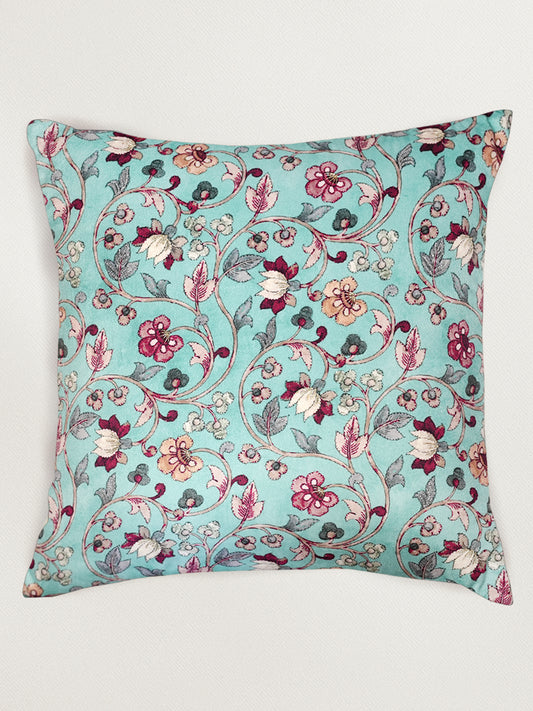 Floral Hand Embroidered & Printed | 16 x 16 inch Velvet Cushion Cover