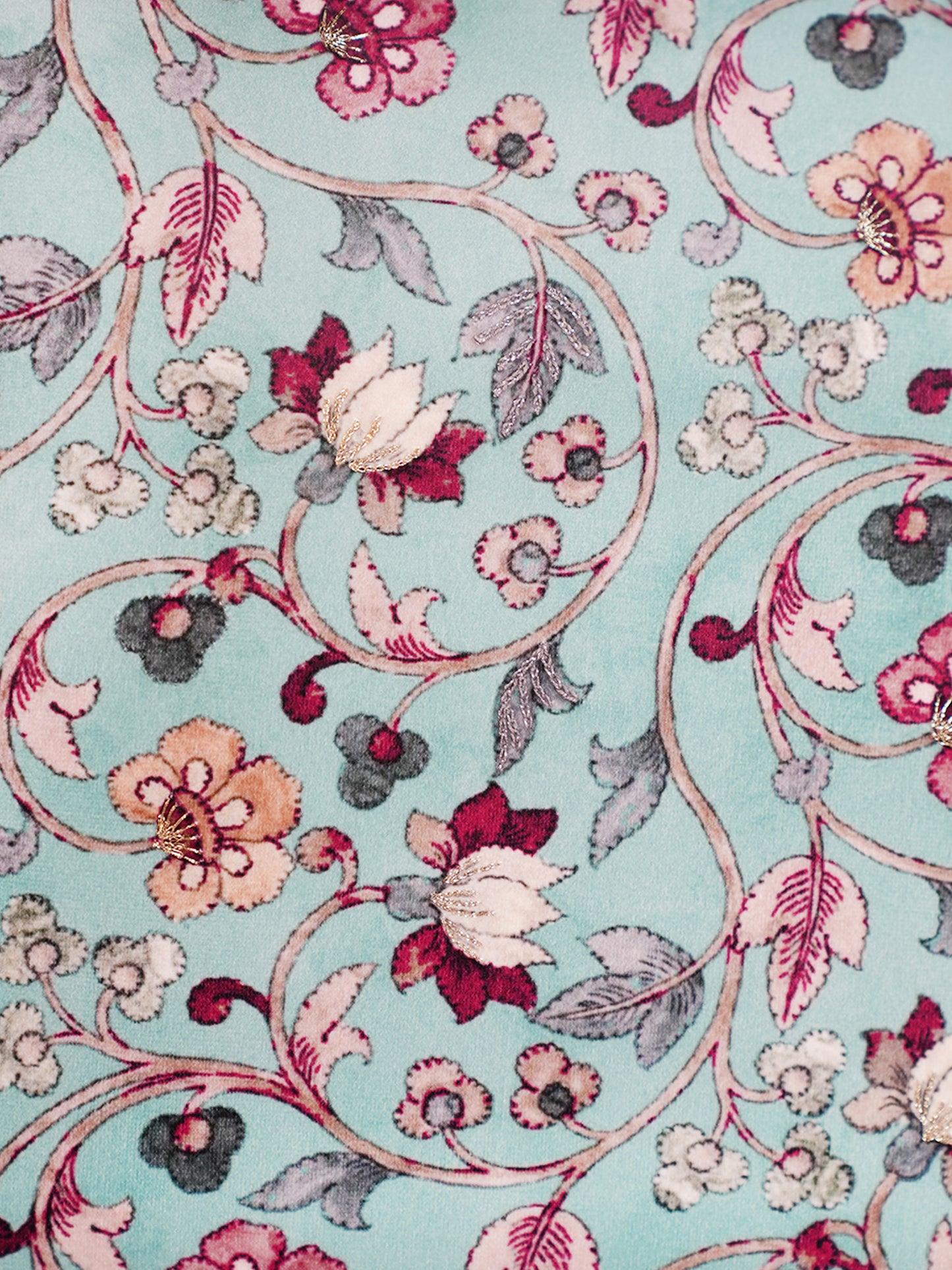 Floral Hand Embroidered & Printed | 16 x 16 inch Velvet Cushion Cover