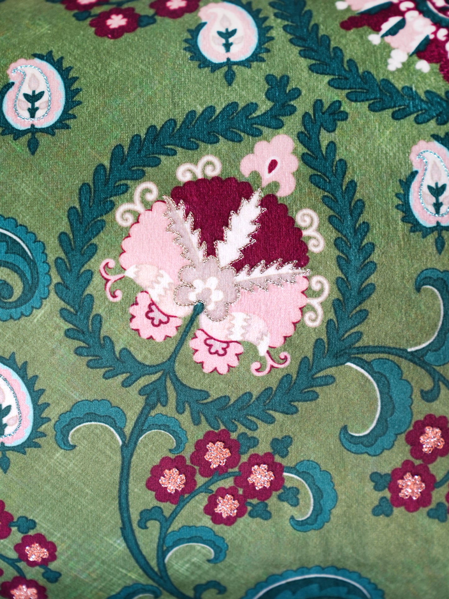 Paisley Embroidered & Printed | 12 x 22 inch Velvet Cushion Cover