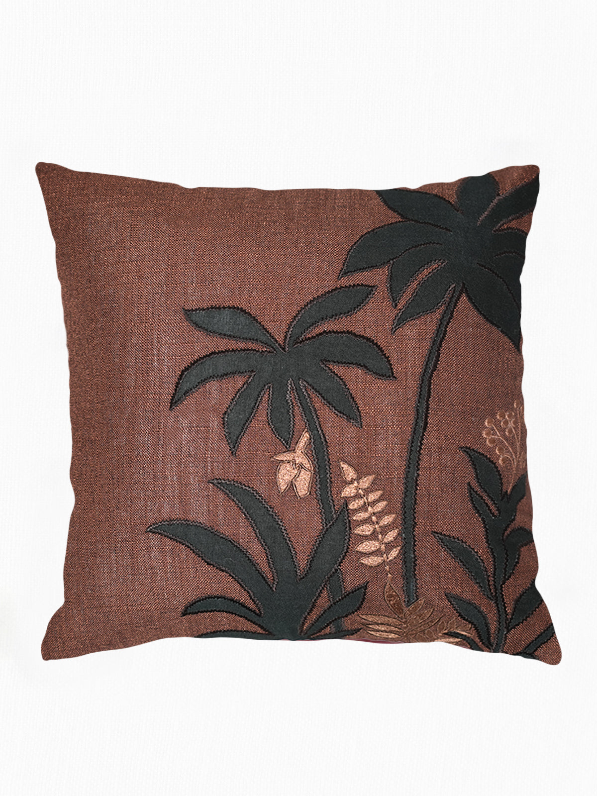 Brown Palm Tree Embroidered | 16 x 16 inch Polycotton Cushion Cover