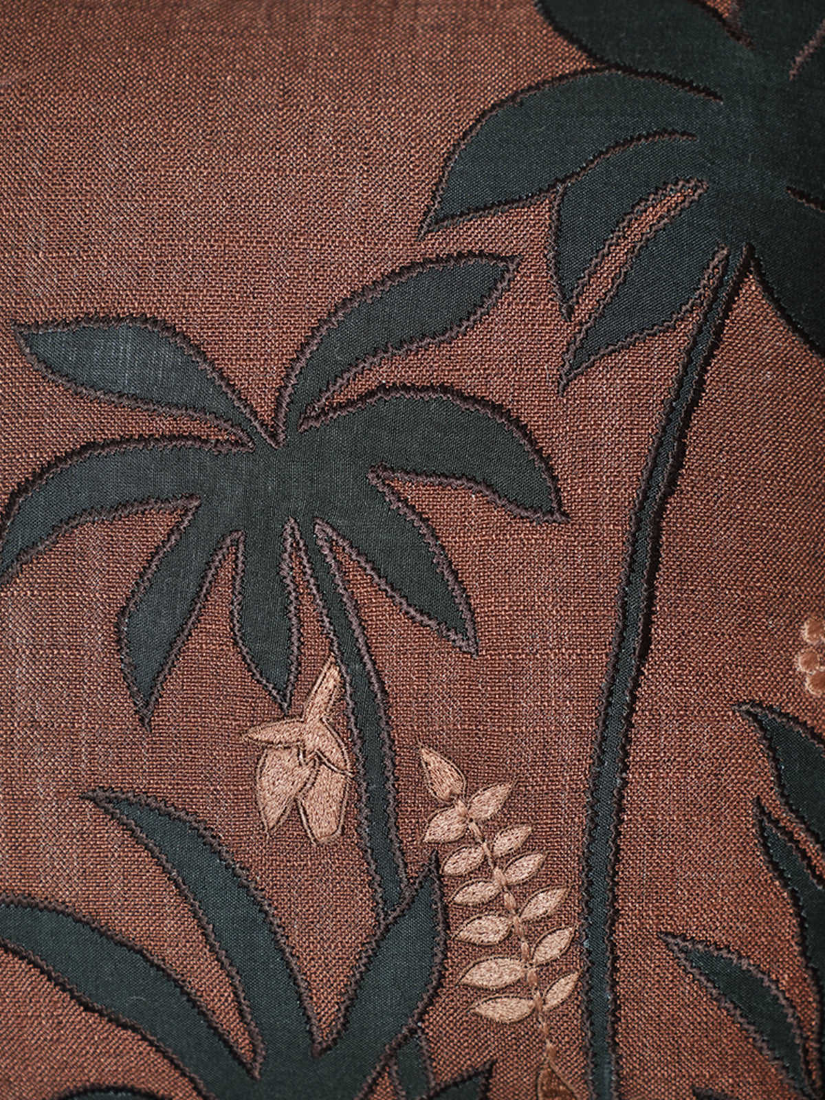 Brown Palm Tree Embroidered | 16 x 16 inch Polycotton Cushion Cover
