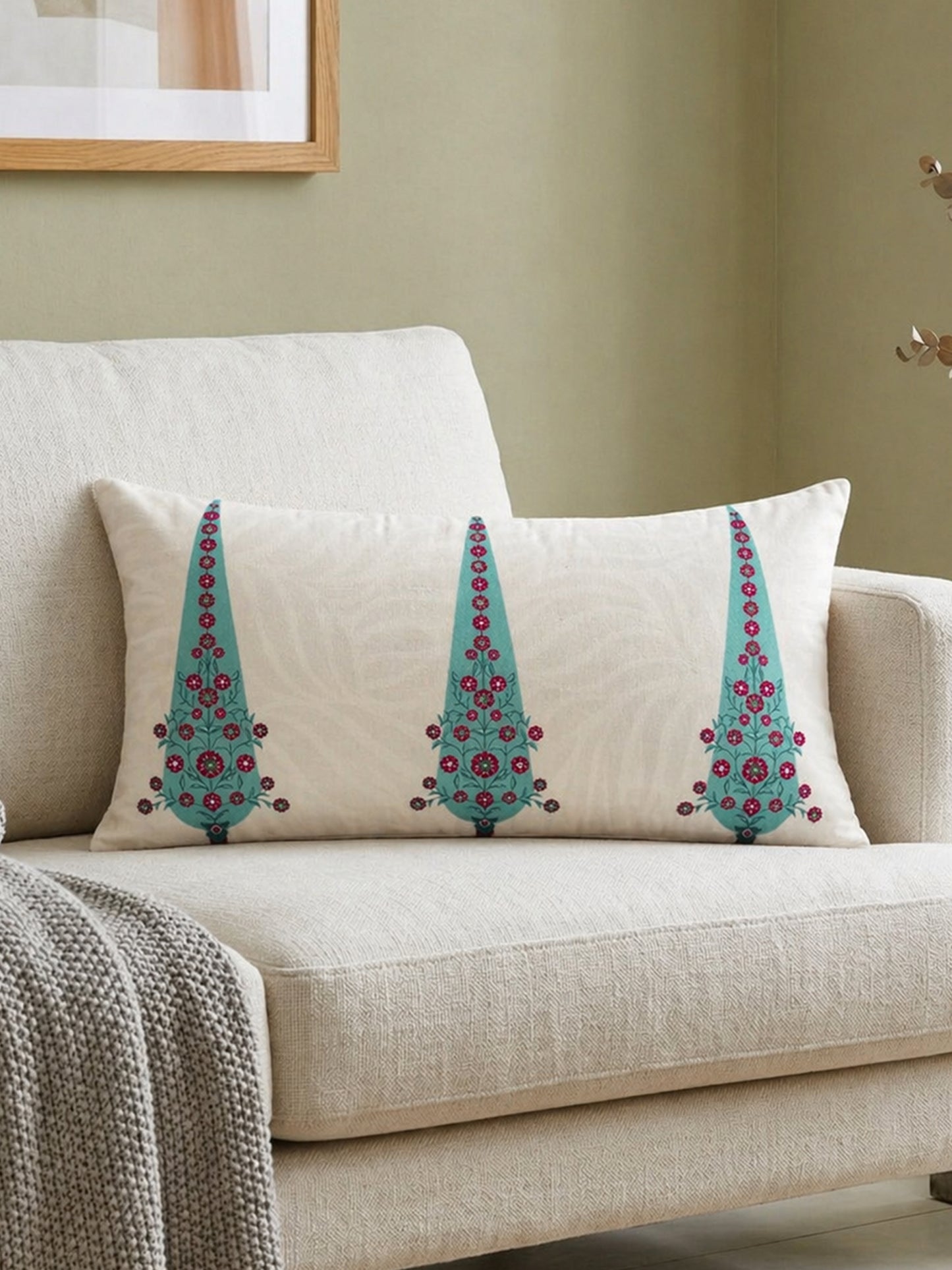Floral Embroidered & Printed | 12 x 22 Velvet Cushion Cover