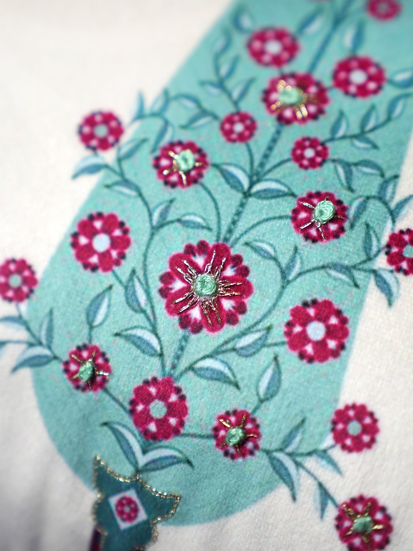 Floral Embroidered & Printed | 12 x 22 Velvet Cushion Cover