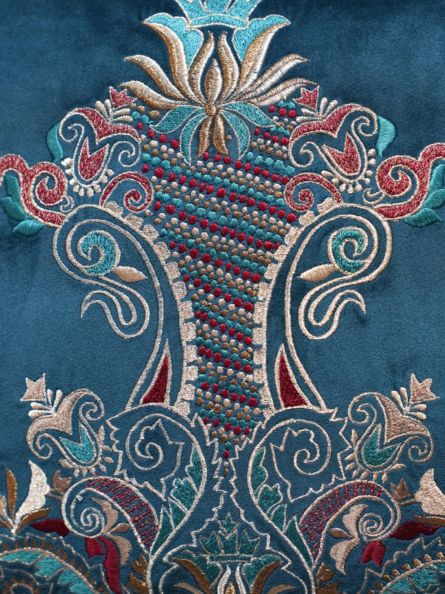 Hand Embroidered Velvet 18 x 18 inch | Peacock Green Cushion Cover