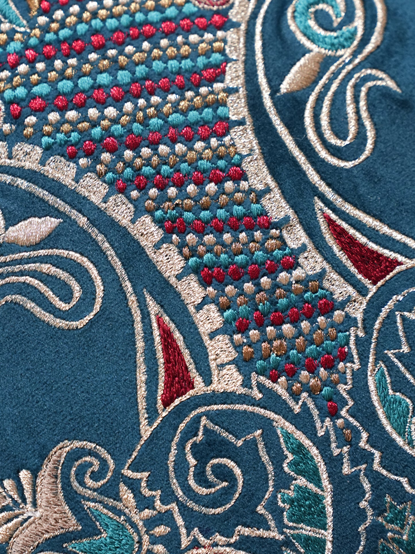 Hand Embroidered Velvet 18 x 18 inch | Peacock Green Cushion Cover