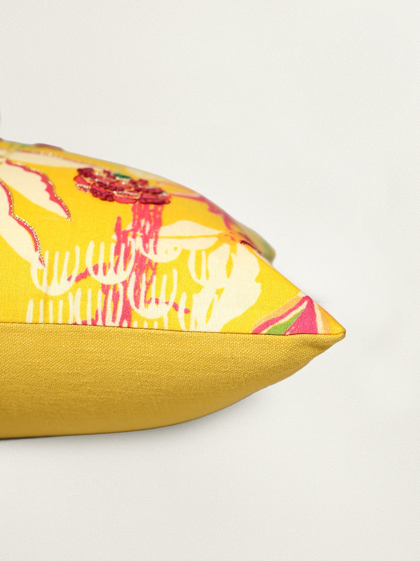 Abstract Floral Embroidered & Printed 12 x 22 inch | Linen Cushion Cover