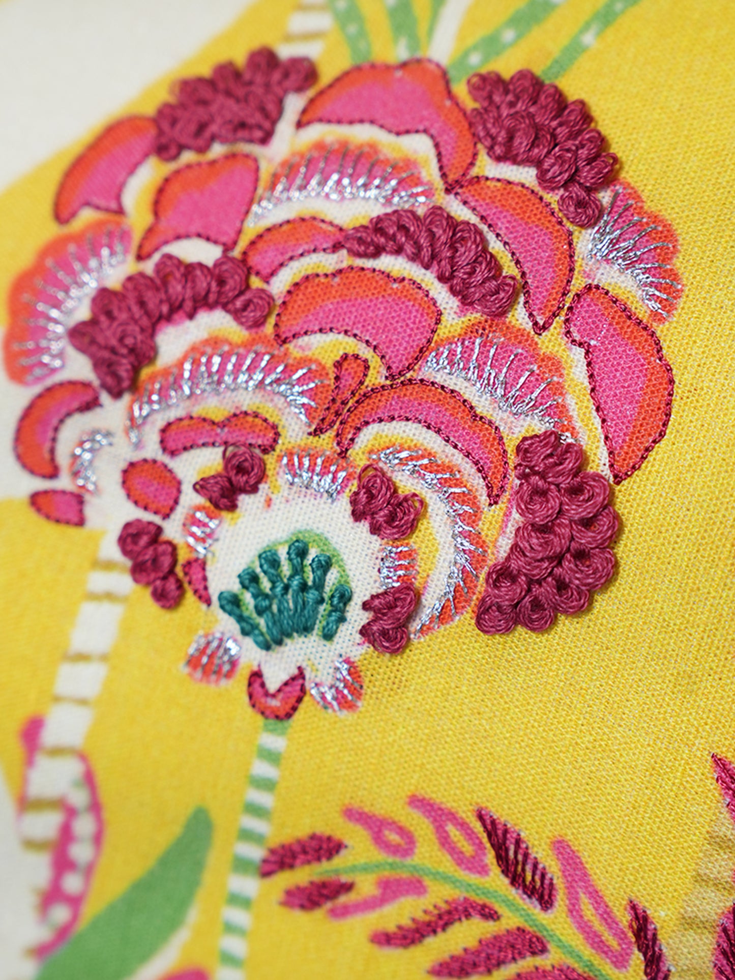 Abstract Floral Embroidered & Printed 12 x 22 inch | Linen Cushion Cover