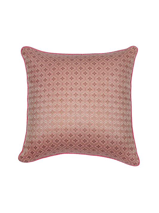 ZEBA World Square Cushion Cover for Sofa, Bed | Banarasi Brocade Silk - Floral Weave with Cord Piping| Pink - 16x16in(40x40cm) (Pack of 1)