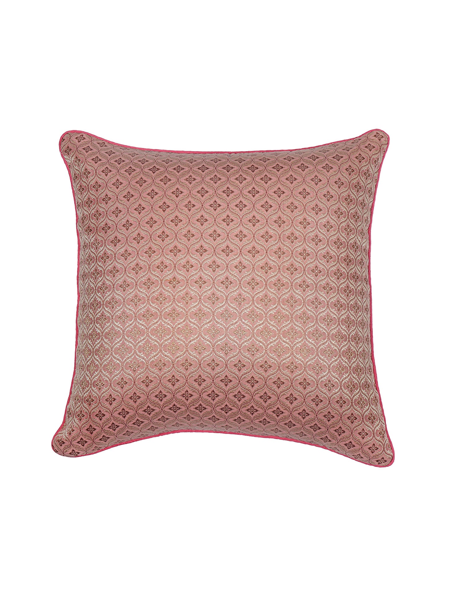 ZEBA World Square Cushion Cover for Sofa, Bed | Banarasi Brocade Silk - Floral Weave with Cord Piping| Pink - 16x16in(40x40cm) (Pack of 1)