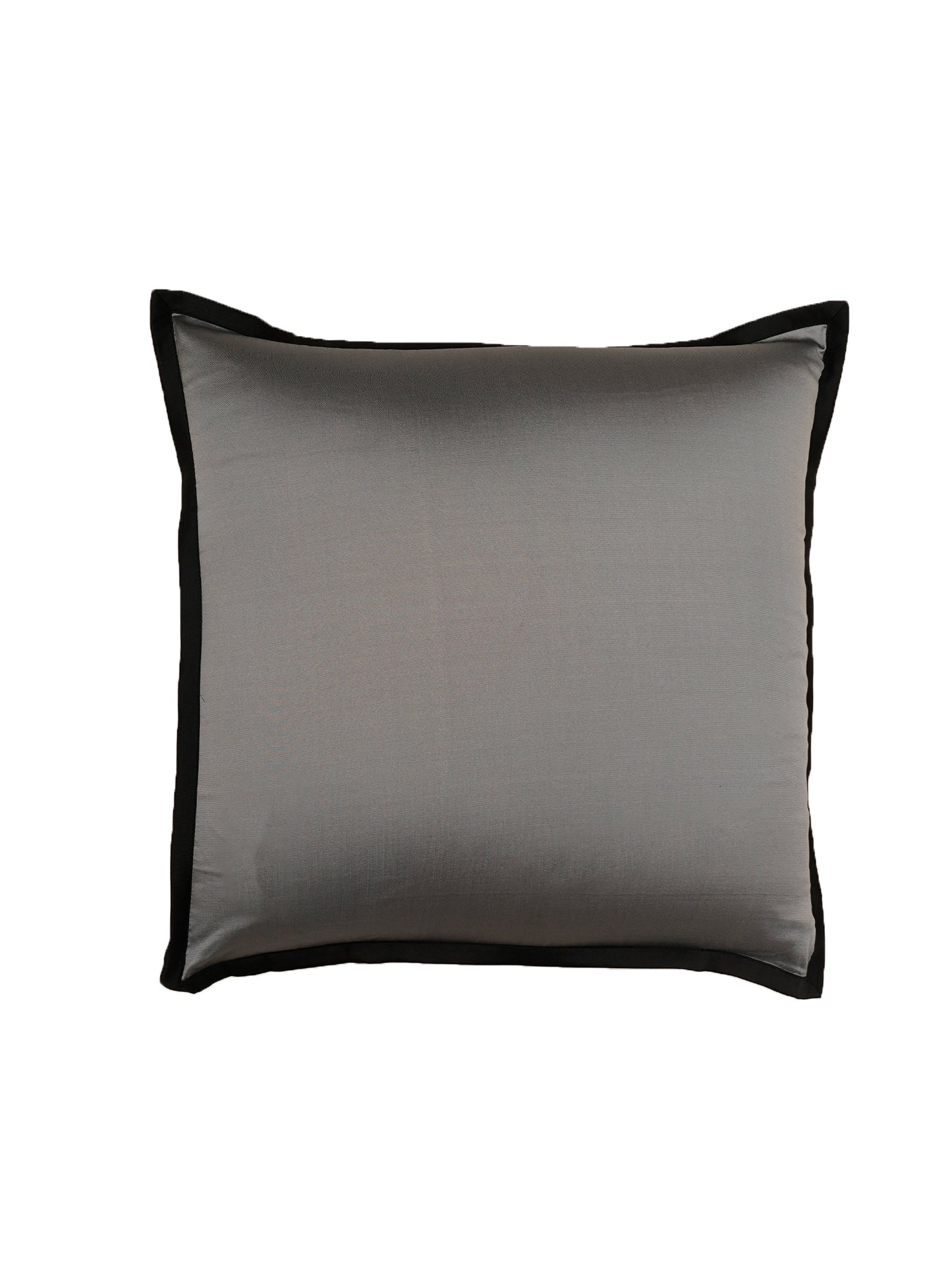 Flat Border Piping Polyester Cushion Cover | 16 Inch x 16 Inch | Grey & Black