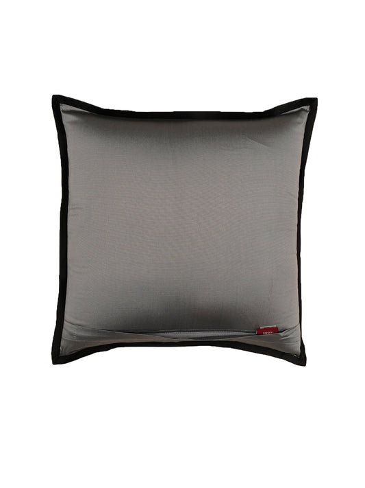 Flat Border Piping Polyester Cushion Cover | 16 Inch x 16 Inch | Grey & Black