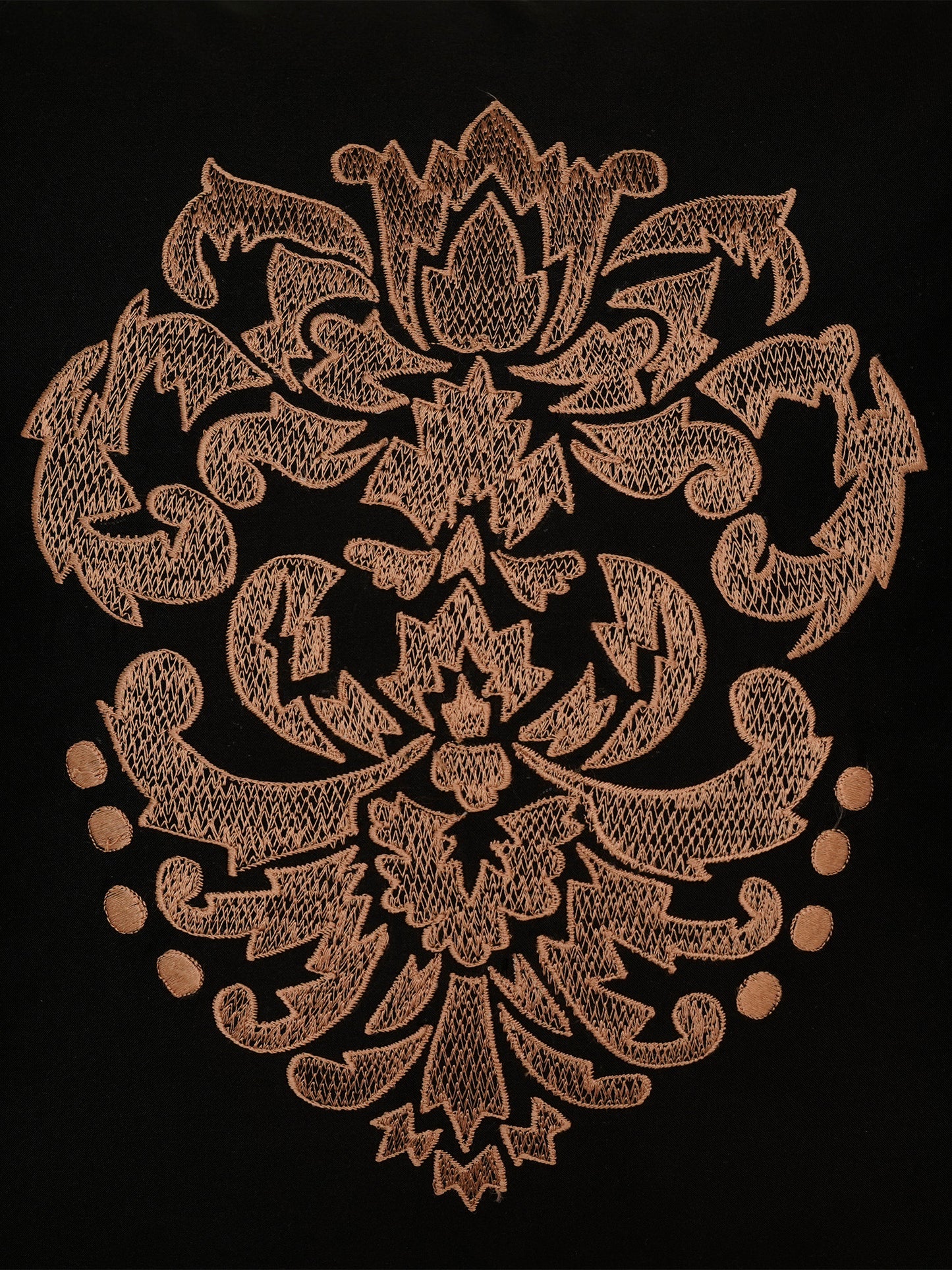 Embroidered Golden Motif | Pitch Black Cushion Cover | Standard 16 Inch x 16 Inch | Durable Polyester Fabric