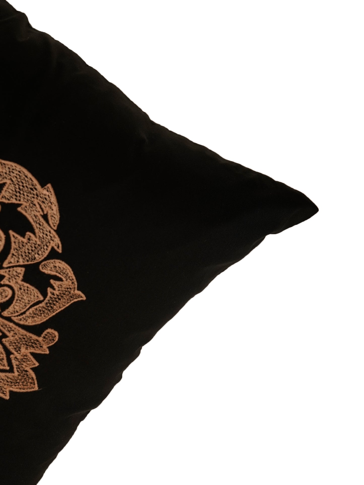 Embroidered Golden Motif | Pitch Black Cushion Cover | Standard 16 Inch x 16 Inch | Durable Polyester Fabric