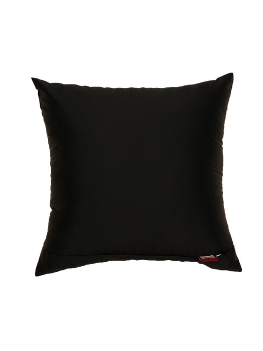 Embroidered Golden Motif | Pitch Black Cushion Cover | Standard 16 Inch x 16 Inch | Durable Polyester Fabric