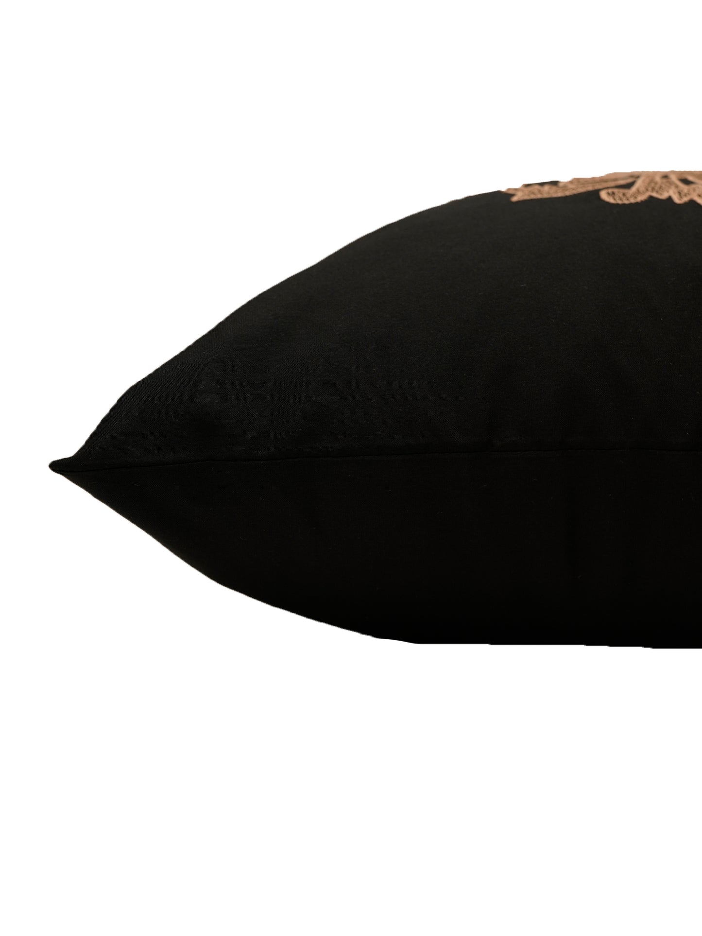 Embroidered Golden Motif | Pitch Black Cushion Cover | Standard 16 Inch x 16 Inch | Durable Polyester Fabric