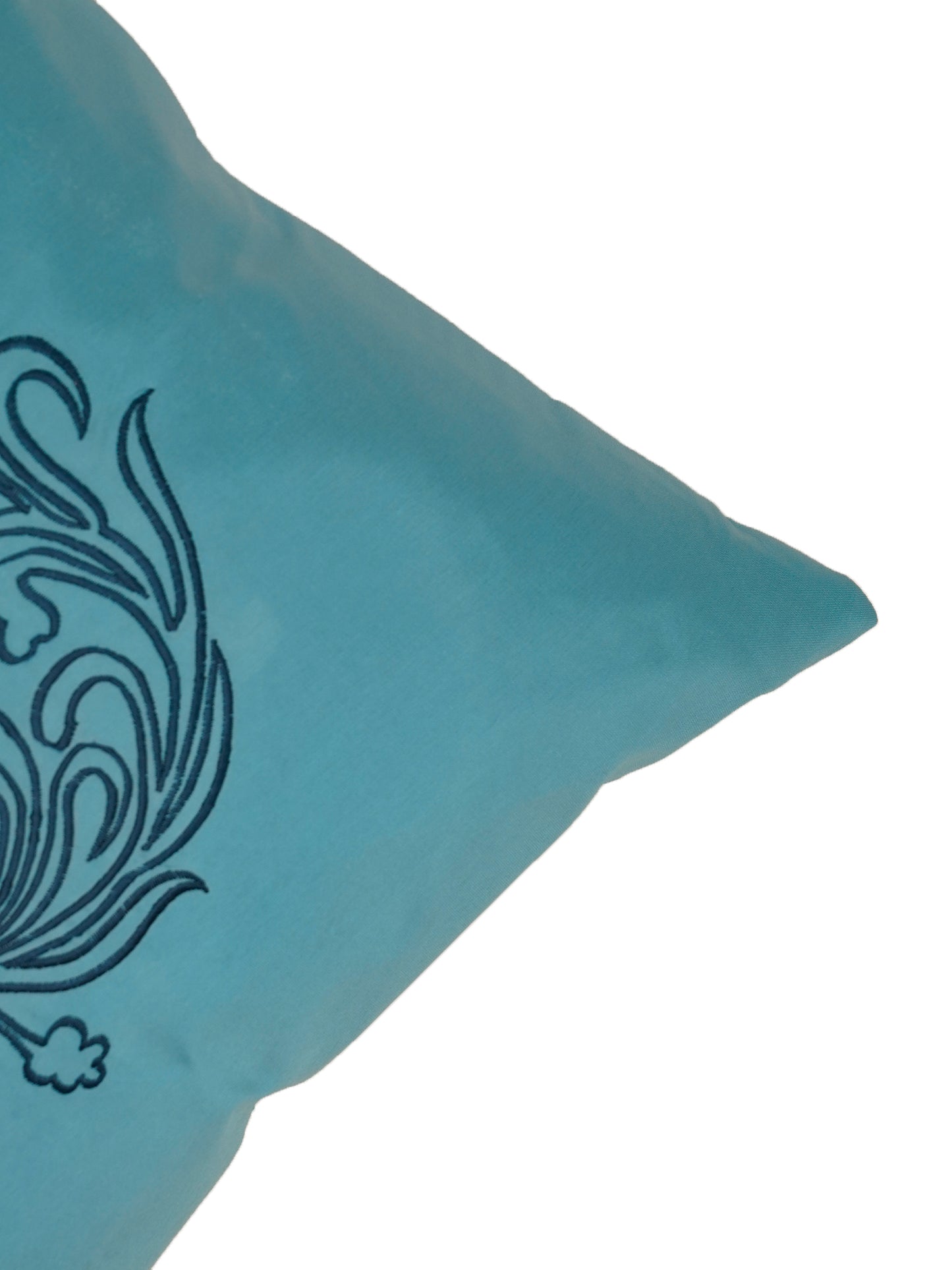 Embroidered Black Motif | Aquatic Blue Cushion Cover | Standard 16 Inch x 16 Inch | Durable Polyester Fabric