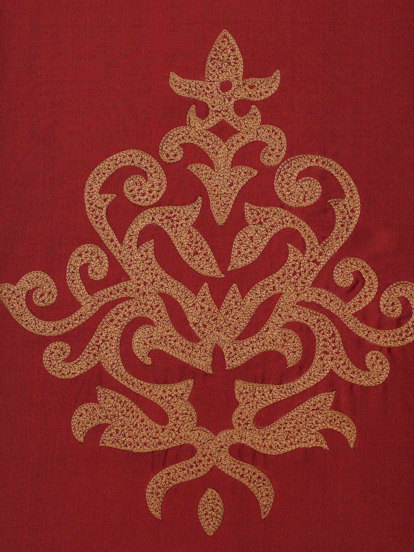 Embroidered Golden Motif | Classy Red Cushion Cover | Standard 16 Inch x 16 Inch | Durable Polyester Fabric