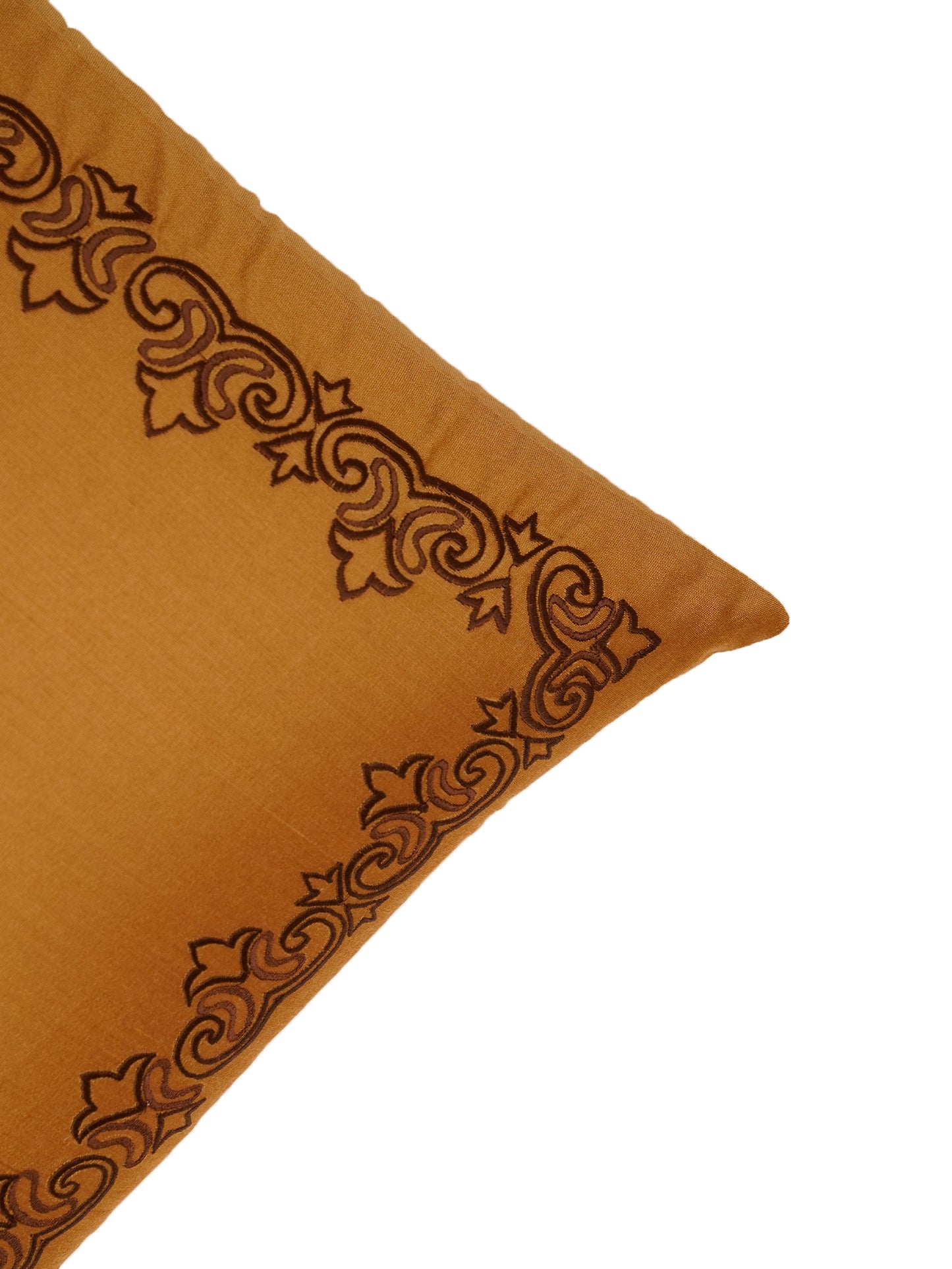 Embroidered Brown Motif | 18 Karat Golden Cushion Cover | Standard 16 Inch x 16 Inch | Durable Polyester Fabric