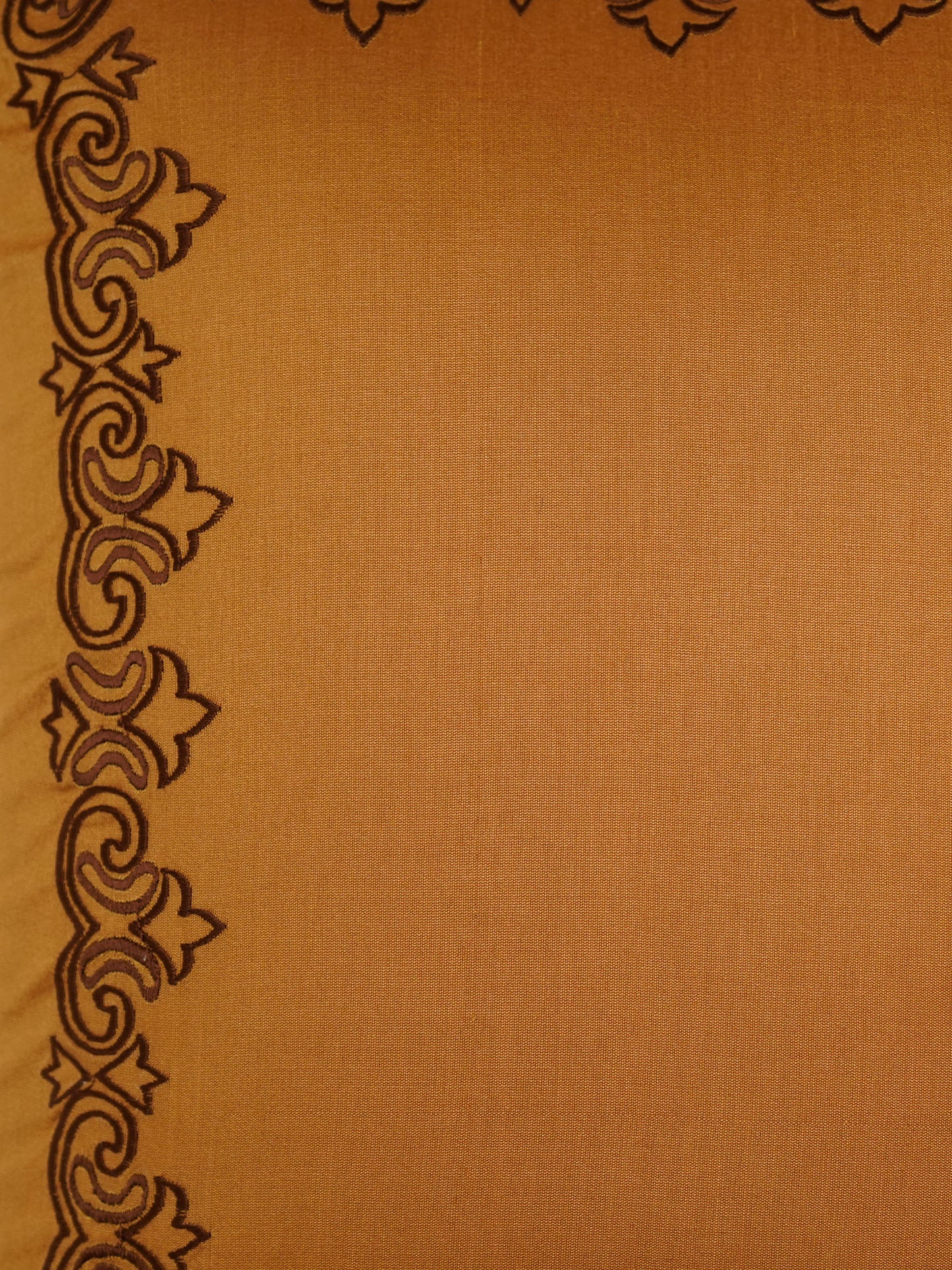 Embroidered Brown Motif | 18 Karat Golden Cushion Cover | Standard 16 Inch x 16 Inch | Durable Polyester Fabric