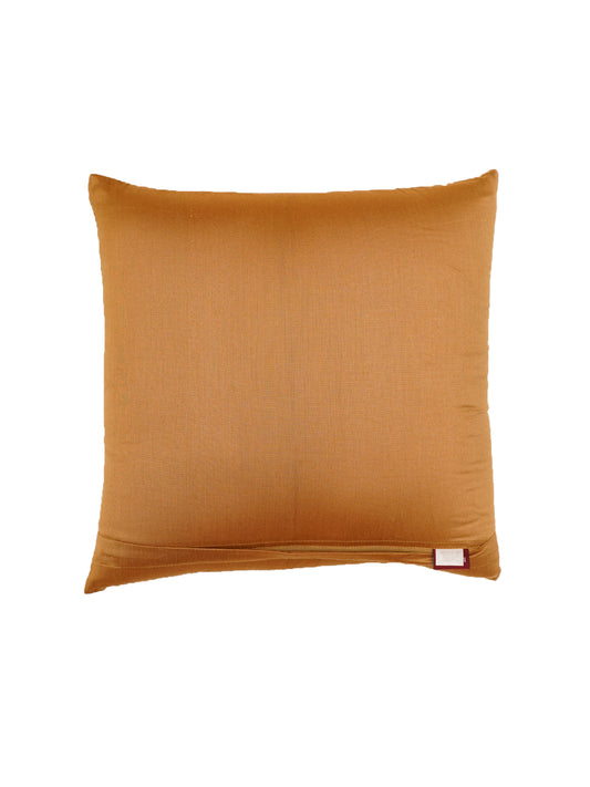 Embroidered Brown Motif | 18 Karat Golden Cushion Cover | Standard 16 Inch x 16 Inch | Durable Polyester Fabric