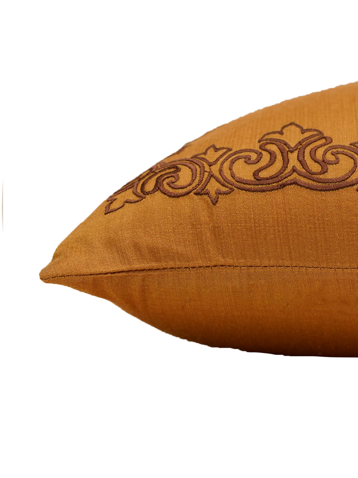 Embroidered Brown Motif | 18 Karat Golden Cushion Cover | Standard 16 Inch x 16 Inch | Durable Polyester Fabric