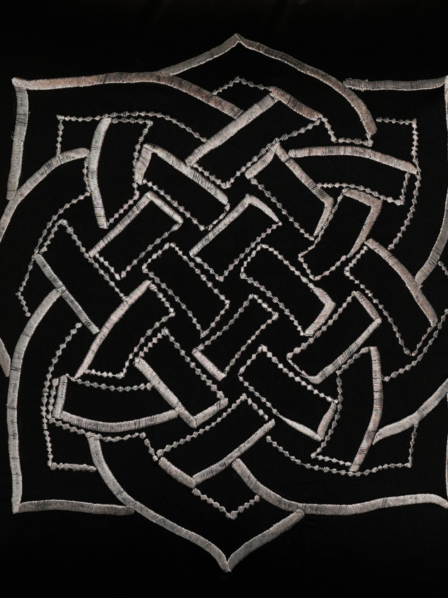 Embroidered Silver Motif | Pitch Black Cushion Cover | Standard 16 Inch x 16 Inch | Durable Polyester Fabric
