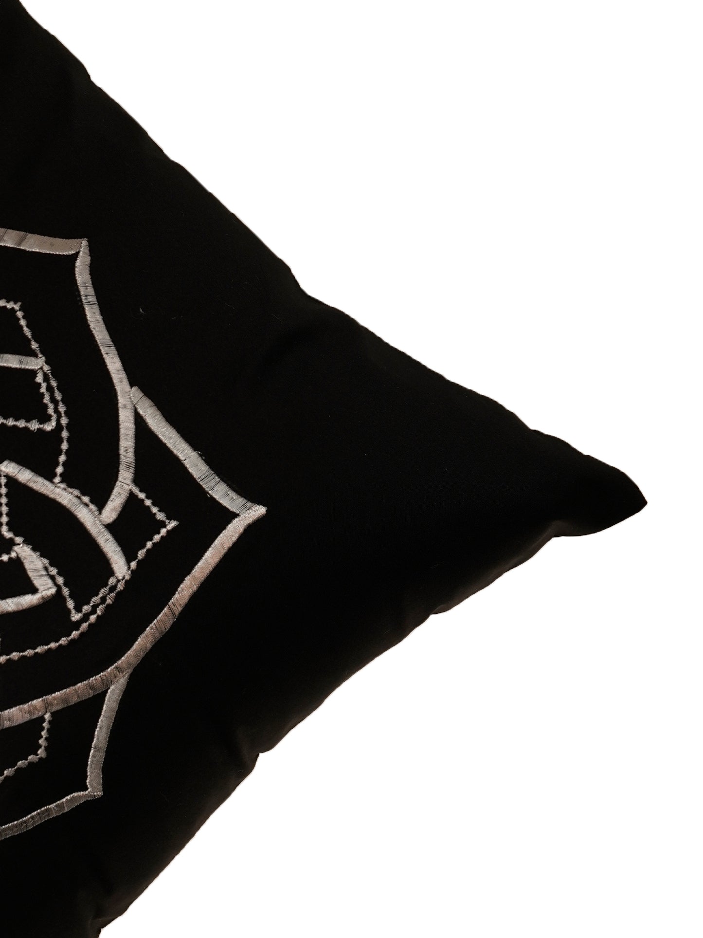 Embroidered Silver Motif | Pitch Black Cushion Cover | Standard 16 Inch x 16 Inch | Durable Polyester Fabric