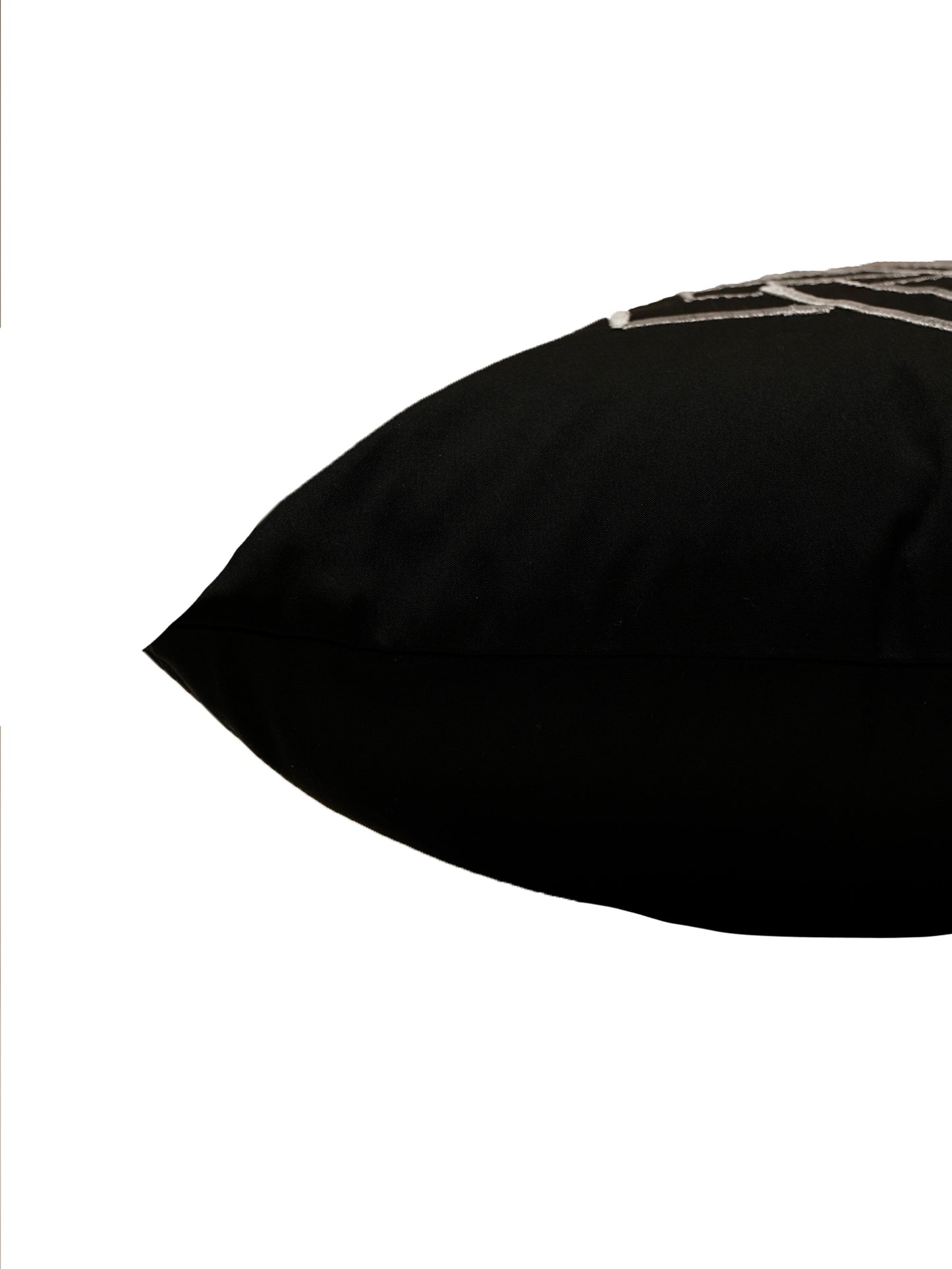 Embroidered Silver Motif | Pitch Black Cushion Cover | Standard 16 Inch x 16 Inch | Durable Polyester Fabric