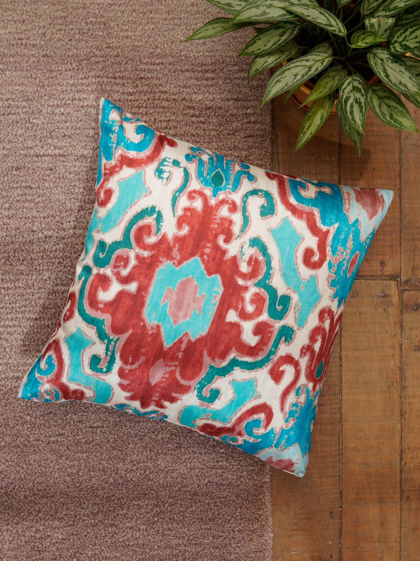 Cushion Covers Set Of 3 Polycanvas Printed Watercolor Ikat 2 Multi- 16" X 16"