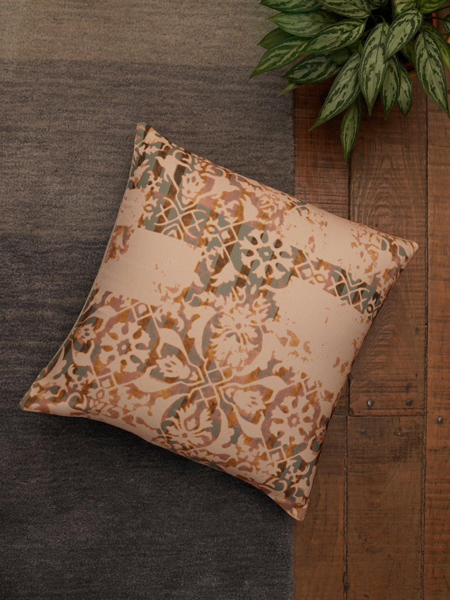 Cushion Covers Set Of 3 Polycanvas Printed Abstract Ikat Pattern Multicolor- 16" X 16"