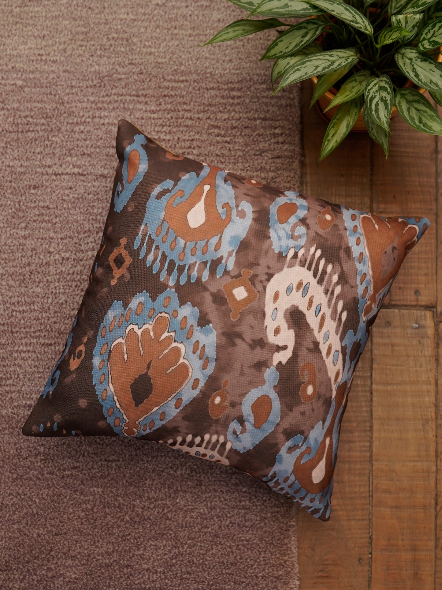 Cushion Covers Set Of 3 Polycanvas Printed Watercolor Ikat 2 Multi- 16" X 16"