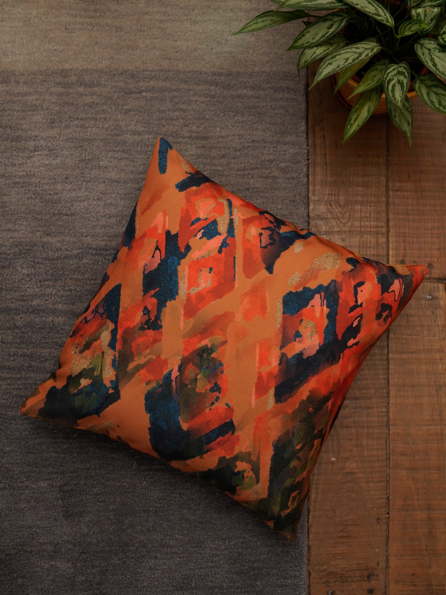 Cushion Covers Set Of 3 Polycanvas Printed Abstract Design Multi- 16" X 16"