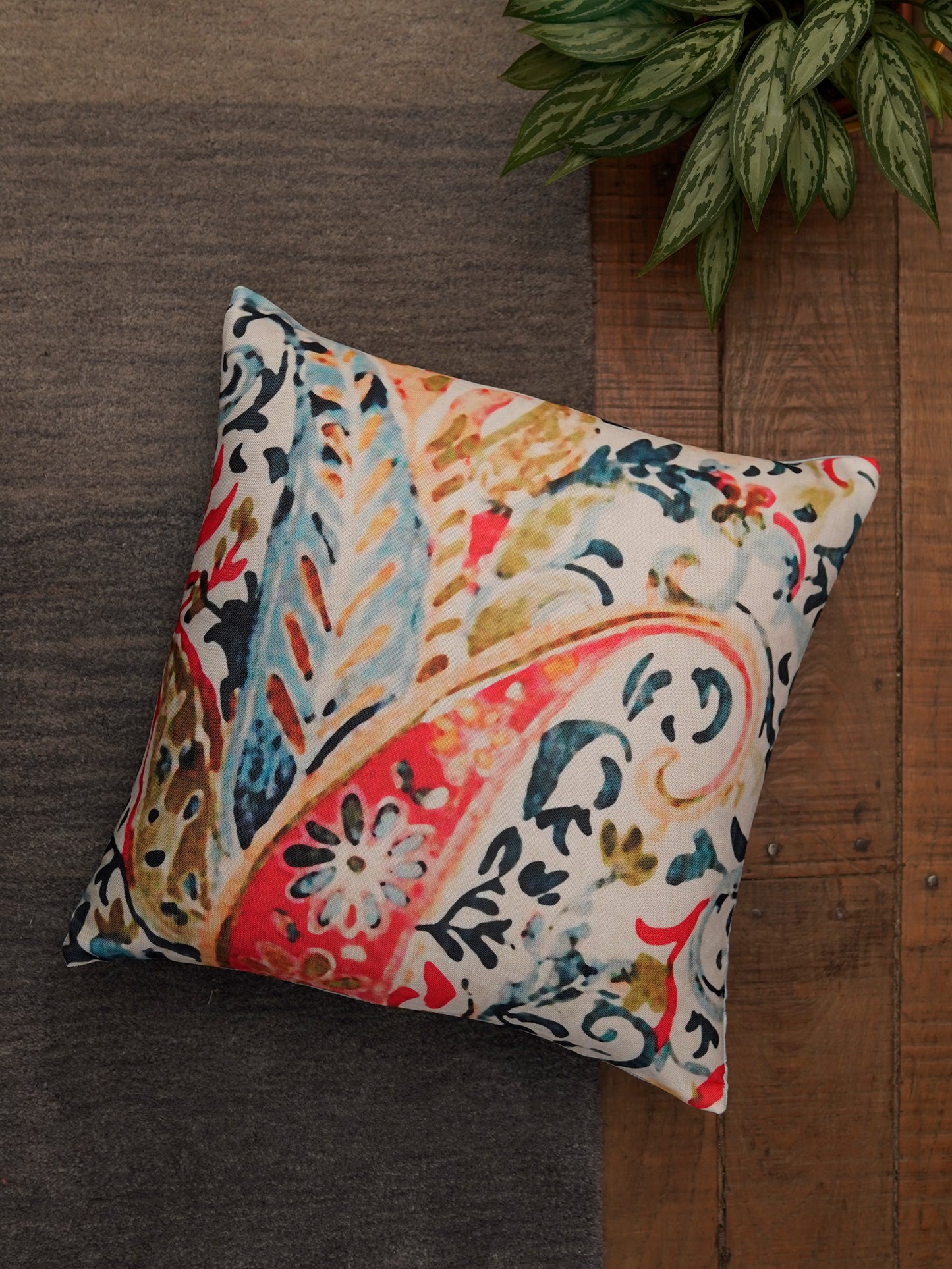Cushion Covers Set of 3 Polycanvas Printed Paisley Multi- 16" X 16"