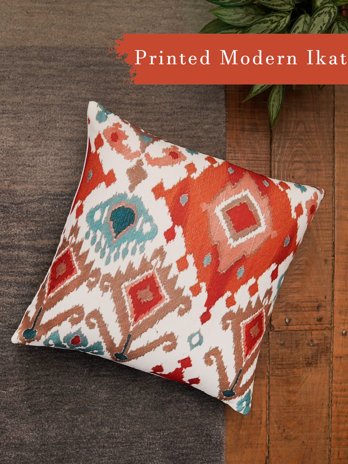 Ikat Cushion Cover 16x16 Inch | Handcrafted Poly-Canvas with Indigo & Blush Pattern