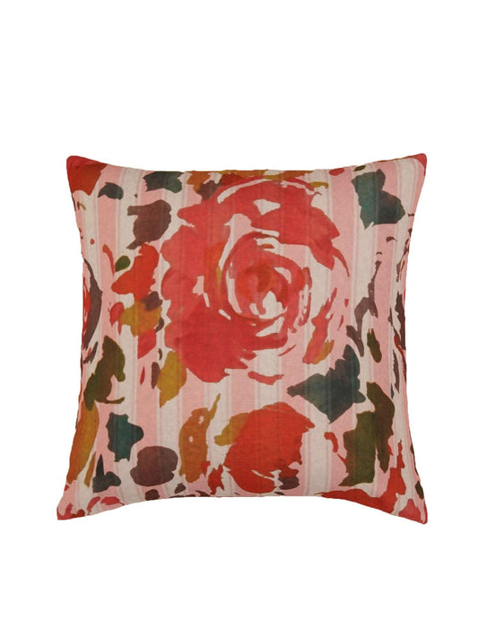 Cushion Cover Polycanvas Striped Floral Rose Multi - 16" X 16"