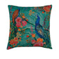 Peacock Poly-Canvas Cushion Cover 16x16 Inch | Hand-Printed Blue Jewel Tones | Premium Home Decor