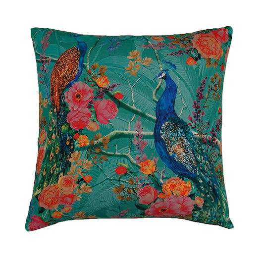 Cushion Cover Poly-Canvas Solid Colors Printed Peacock | 16" X 16" Inch